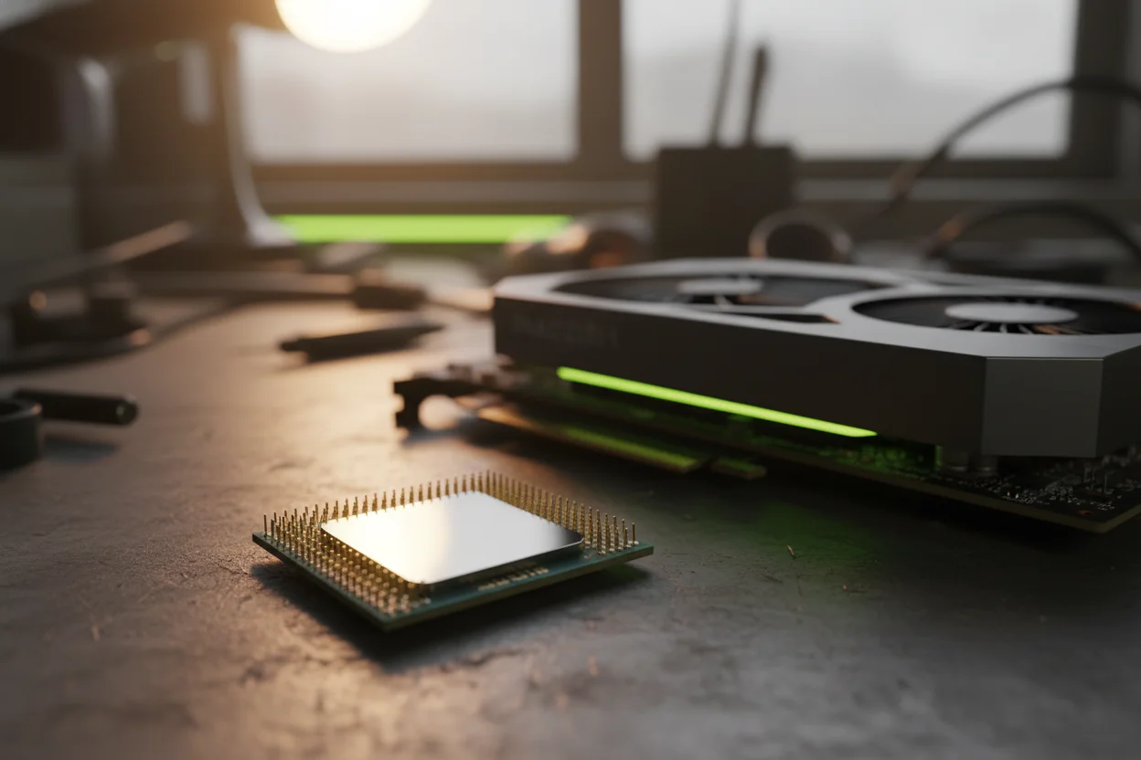 AMD Ryzen CPU und Radeon GPU auf Werkbank