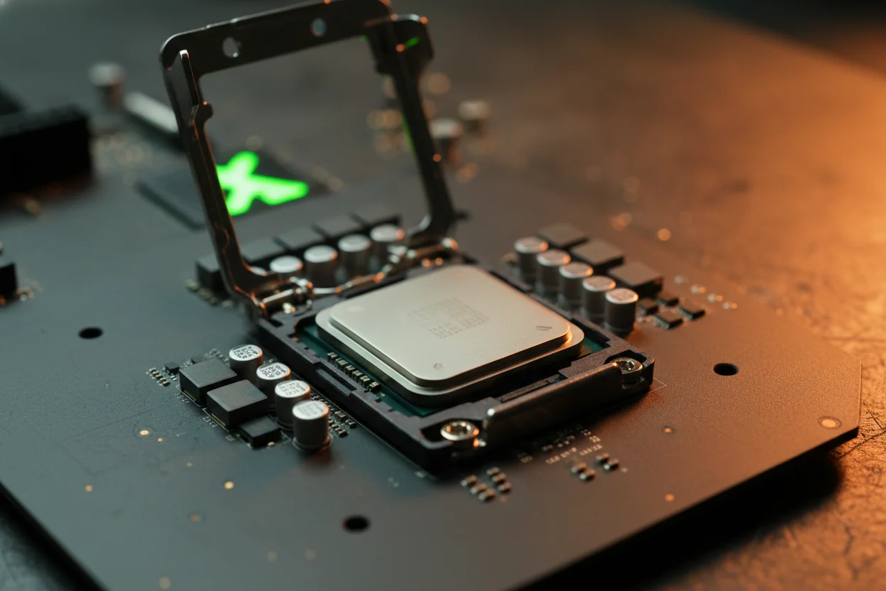 Intel Core CPU in einem LGA-Socket auf einem Motherboard