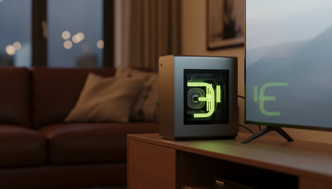 Steam-Machine-inspirierter Console-Killer SFF-Build im Wohnzimmer neben OLED-TV