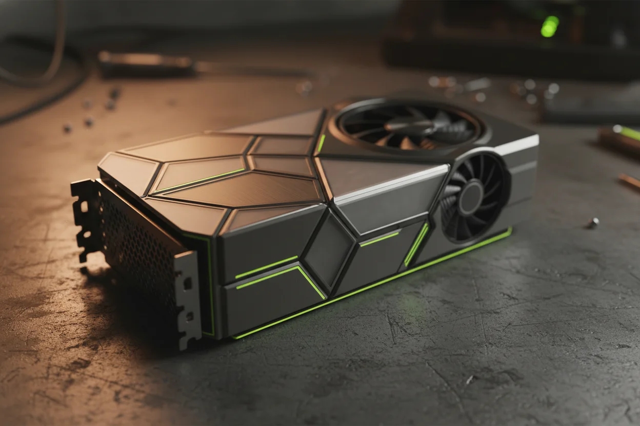 NVIDIA RTX-Klasse GPU auf Gunmetal-Werkbank